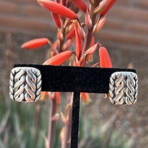 925 STERLING SILVER Braided Rectangle EARRINGS
